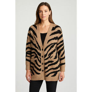 Karen Kane Women's Zebra Print Cardigan Sweater Size Small – Longline Open Front